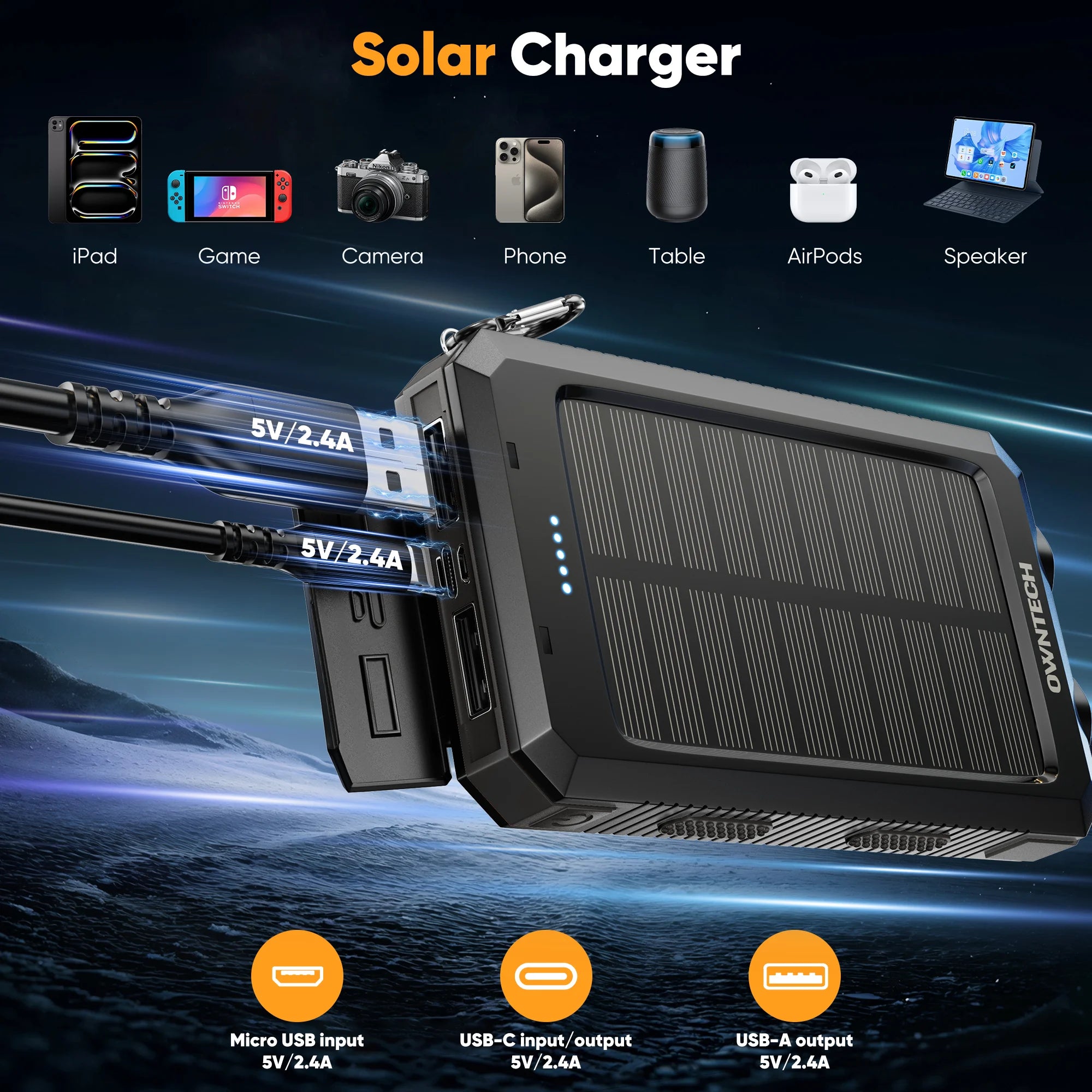20000mAh Solar Power Bank with Dual 5V USB Ports and Dual LED Flashlights for Mobile Phones and Android Devices