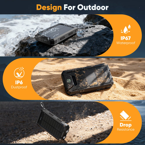 20000mAh Solar Power Bank with Dual 5V USB Ports and Dual LED Flashlights for Mobile Phones and Android Devices