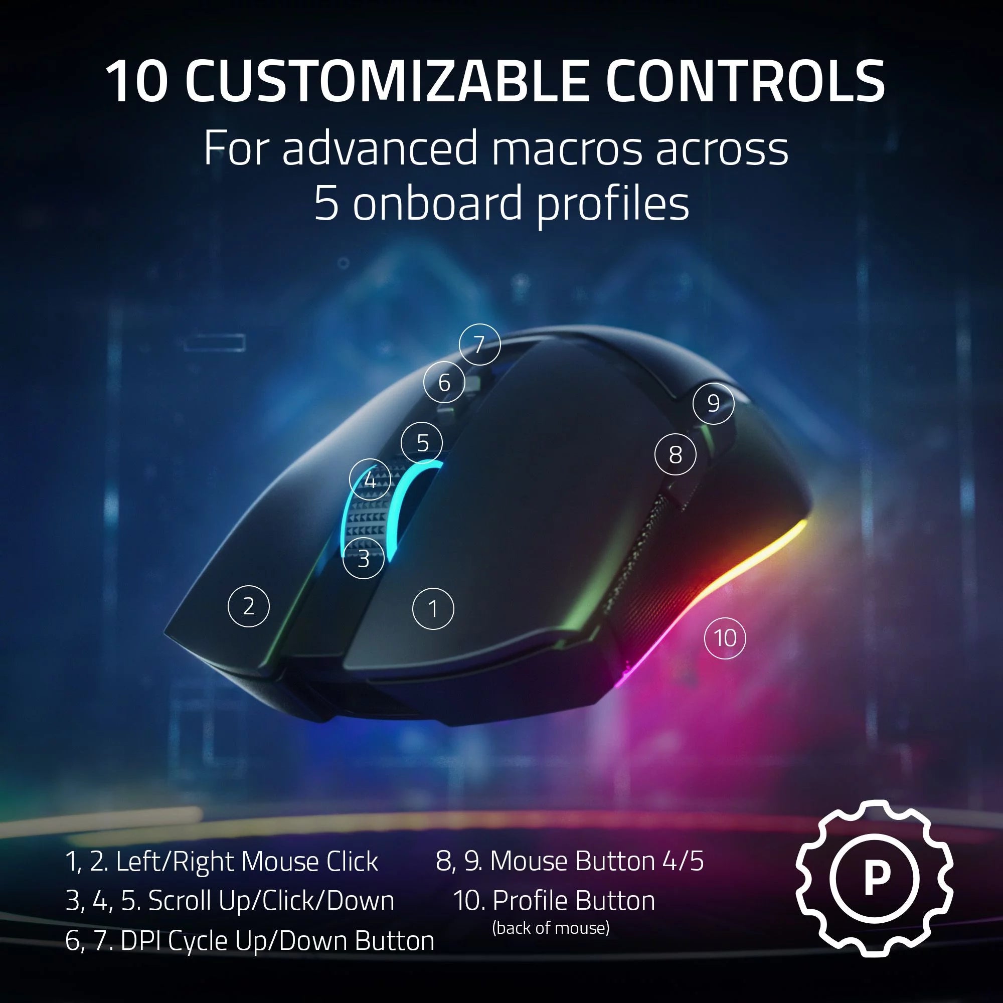 Cobra Pro Lightweight Wireless Gaming Mouse for PC with Chroma RGB Lighting and Customizable Controls, 77g, Black