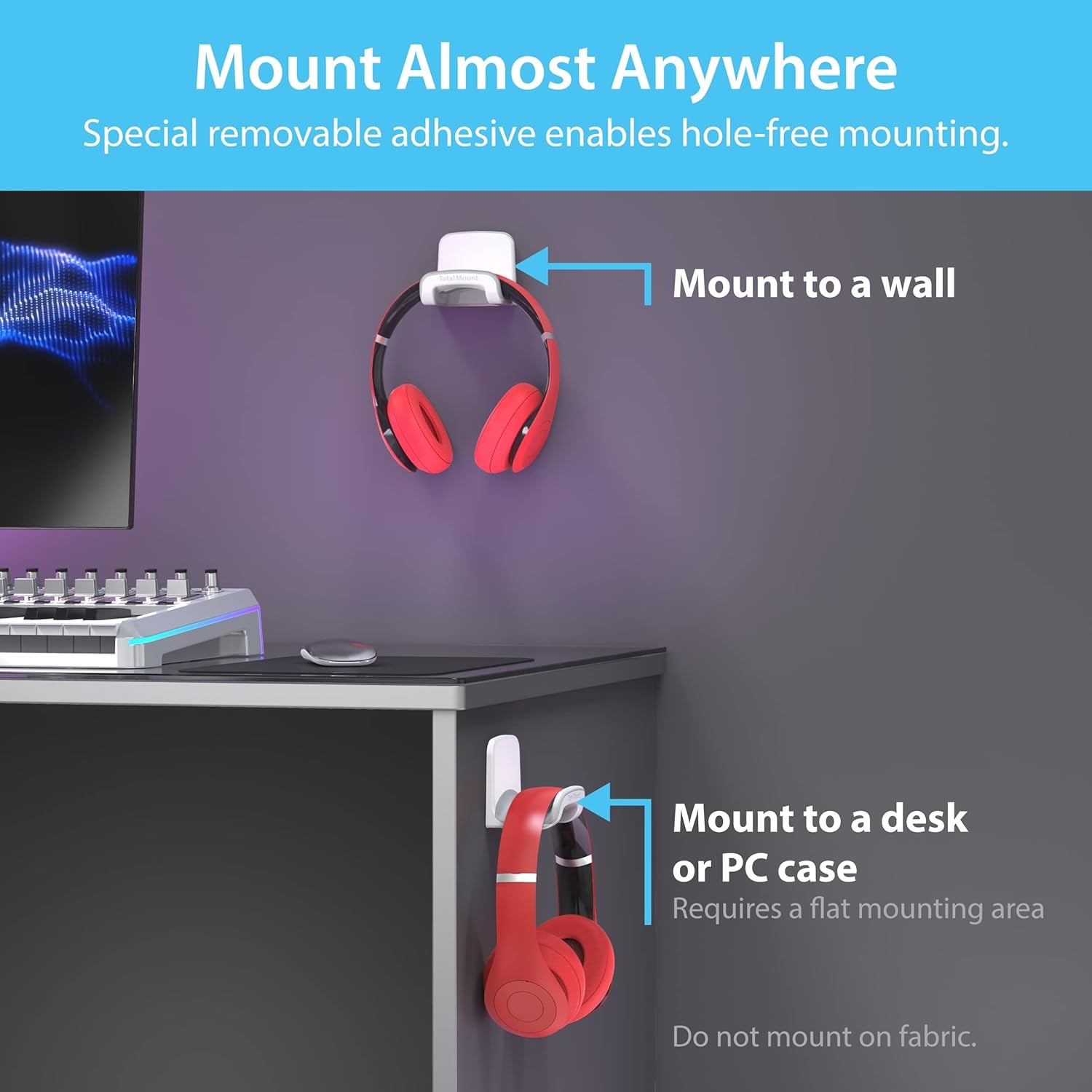 Headphone Holder – Hanger Won’T Damage Your Wall with Screws or Permanent Adhesive (Studio-Grade White – One Pack)