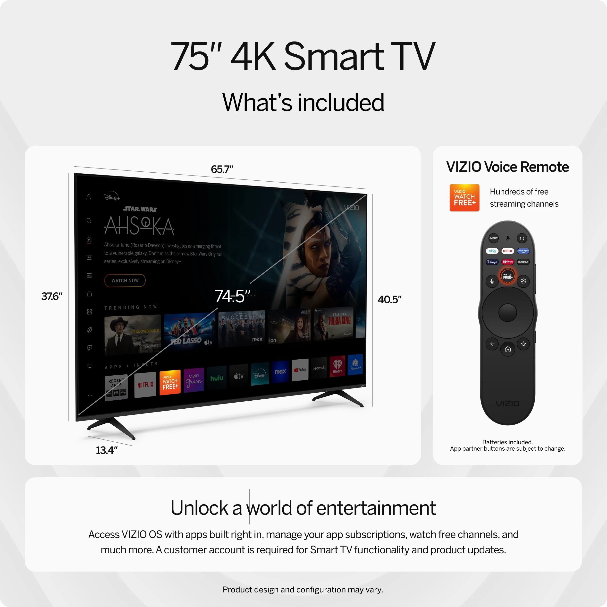 75-Inch 4K UHD LED HDR Smart Television (Model V4K75M-08)