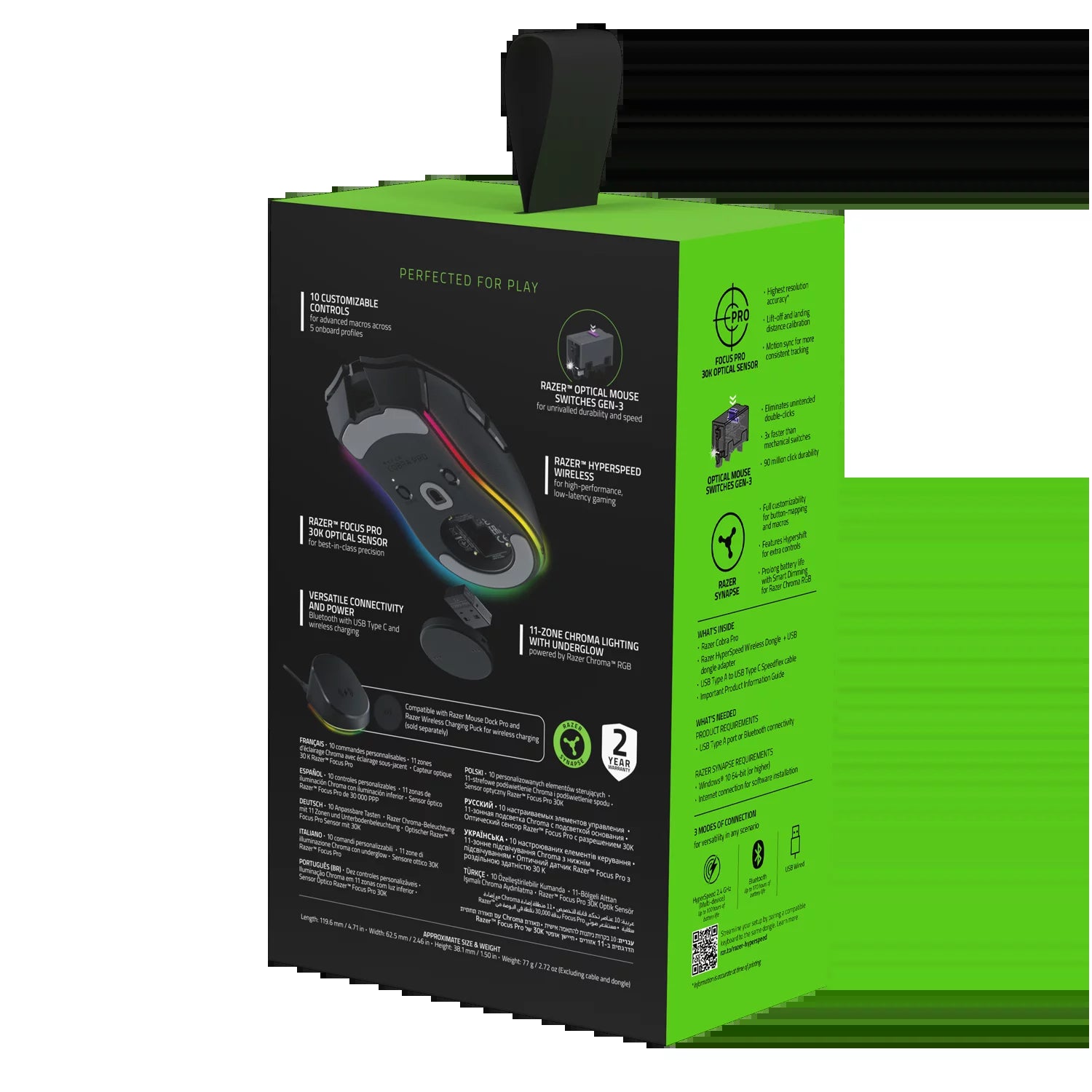 Cobra Pro Lightweight Wireless Gaming Mouse for PC with Chroma RGB Lighting and Customizable Controls, 77g, Black