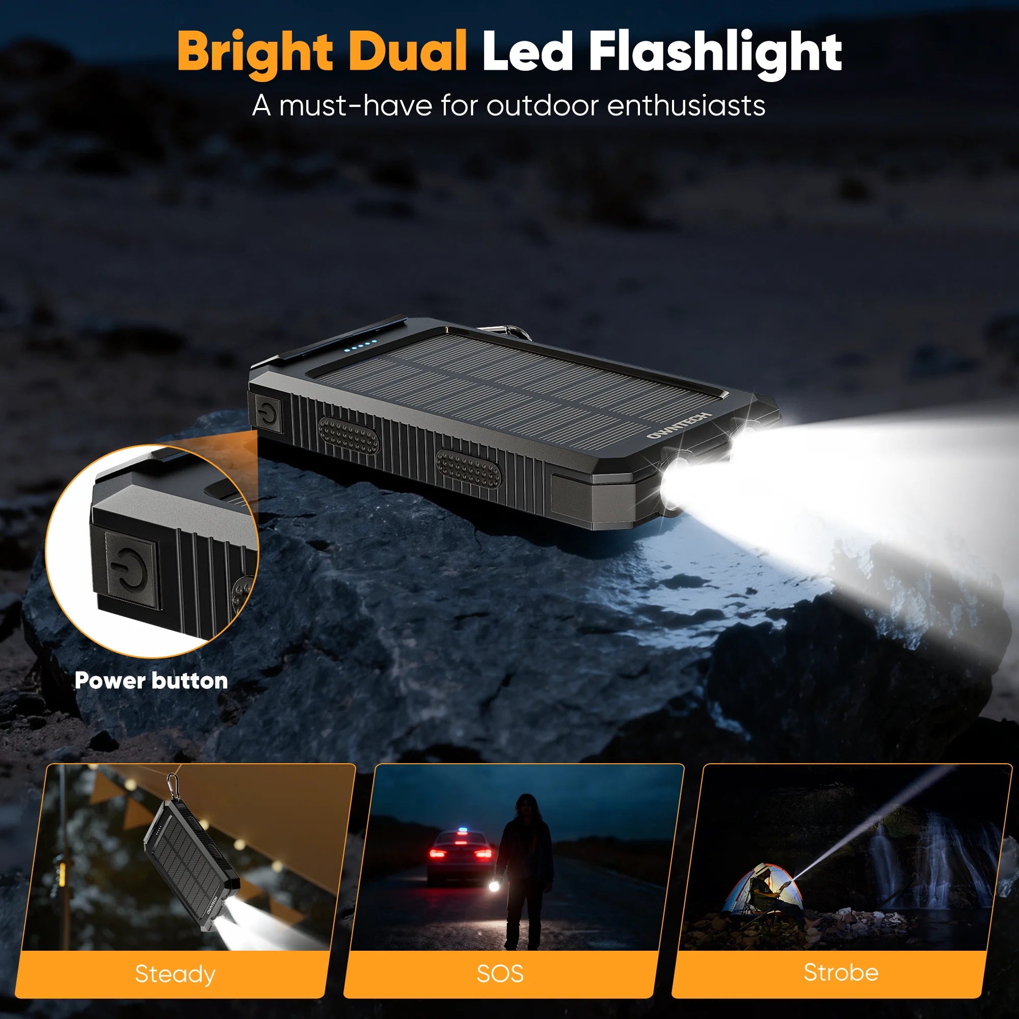 20000mAh Solar Power Bank with Dual 5V USB Ports and Dual LED Flashlights for Mobile Phones and Android Devices
