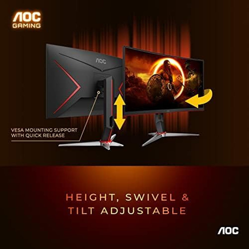 C32G2 32" Curved Frameless Gaming Monitor FHD, 1500R VA, 1Ms, 165Hz, Freesync, Height Adjustable, 3-Year Zero Dead Pixel Policy, Black